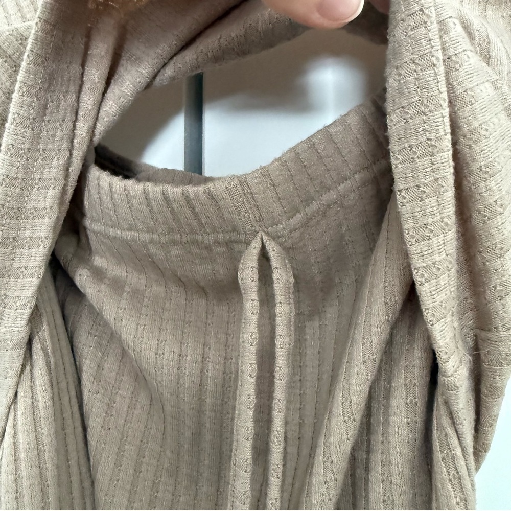 Beige Ribbed Shirt & Pant Set - Picture 4 of 7